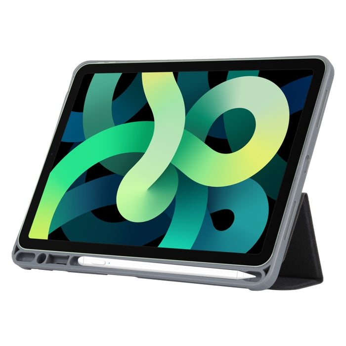 Mutural YASHI Series TPU + PU Patrón de tela Textura Funda de cuero con tapa horizontal con soporte plegable triple y ranura para bolígrafo y función de activación / suspensión para iPad Air 2022/2020 10.9