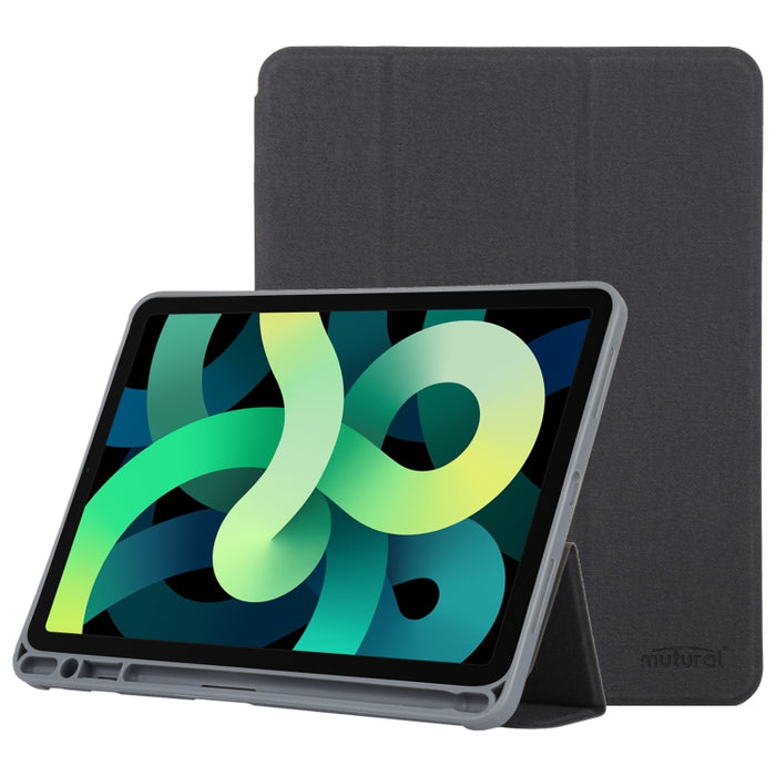 Mutural YASHI Series TPU + PU Patrón de tela Textura Funda de cuero con tapa horizontal con soporte plegable triple y ranura para bolígrafo y función de activación / suspensión para iPad Air 2022/2020 10.9