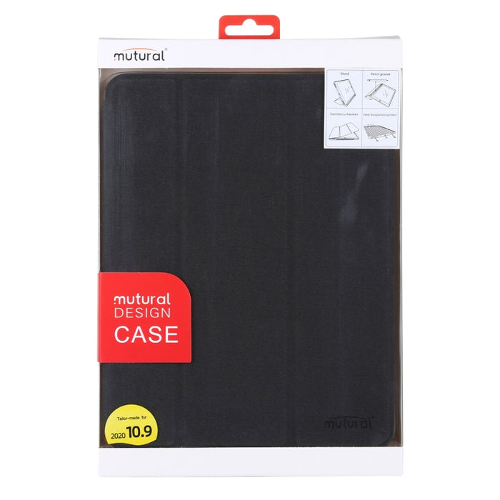 Mutural YASHI Series TPU + PU Patrón de tela Textura Funda de cuero con tapa horizontal con soporte plegable triple y ranura para bolígrafo y función de activación / suspensión para iPad Air 2022/2020 10.9