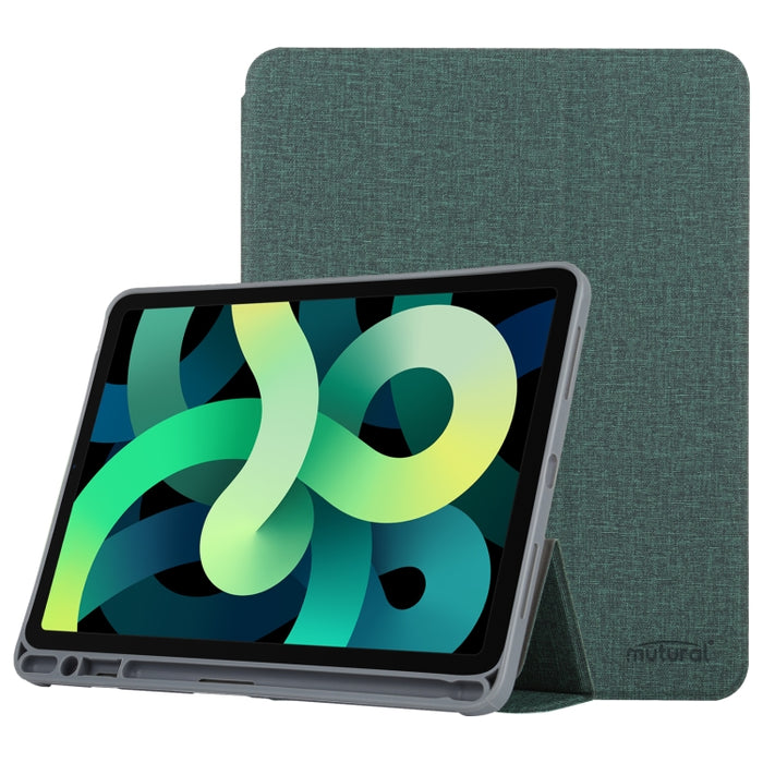Mutural YASHI Series TPU + PU Patrón de tela Textura Funda de cuero con tapa horizontal con soporte plegable triple y ranura para bolígrafo y función de activación / suspensión para iPad Air 2022/2020 10.9