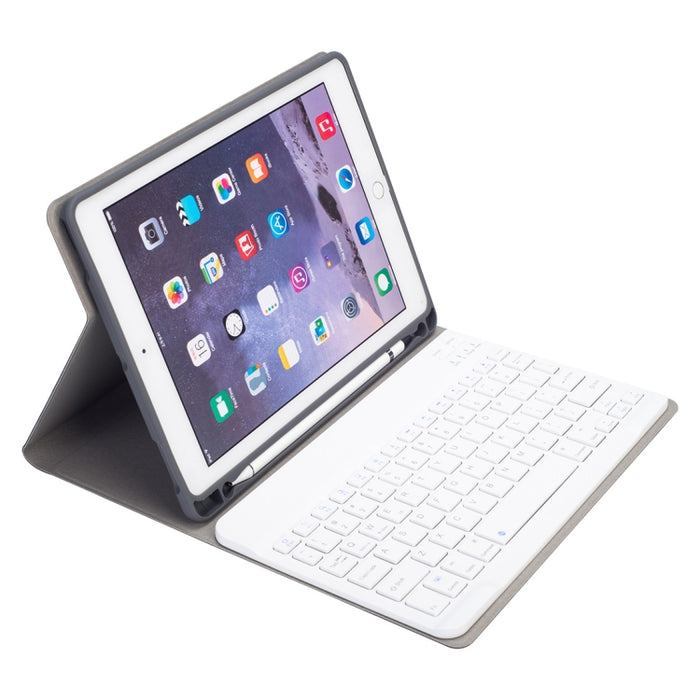 RK508 Para iPad Air 2 y Air 1 / Pro de 9,7 pulgadas y iPad 2017 y iPad 2018 Textura de seda Funda de cuero para tableta con teclado Bluetooth de plástico desmontable con función de soporte y ranura para bolígrafo