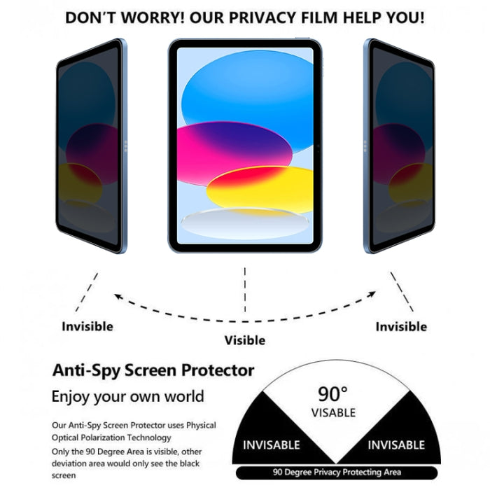 Para iPad 10.a generación 10.9 2022 0.33 mm 9H 2.5D Película de vidrio templado a prueba de explosiones de privacidad