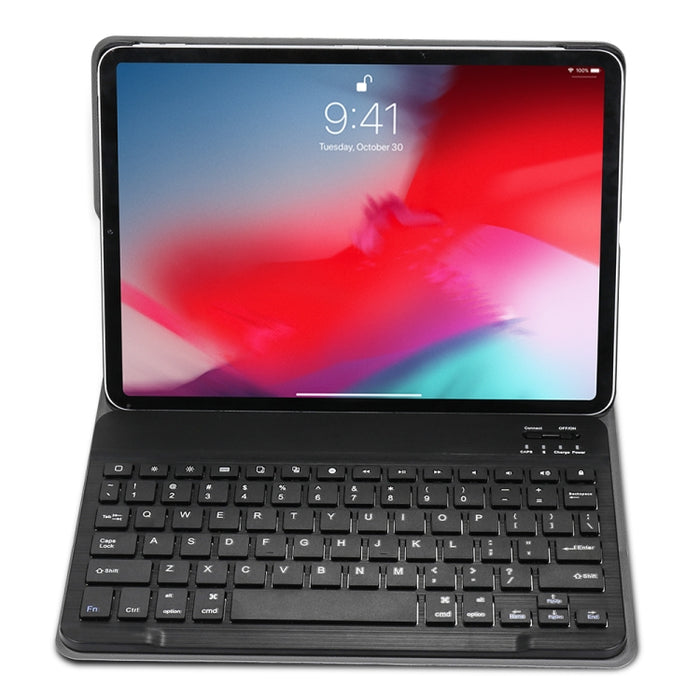 Teclado Bluetooth desmontable + Funda para tableta de cuero con tapa horizontal con textura cepillada y soporte para iPad Pro de 11 pulgadas (2018)