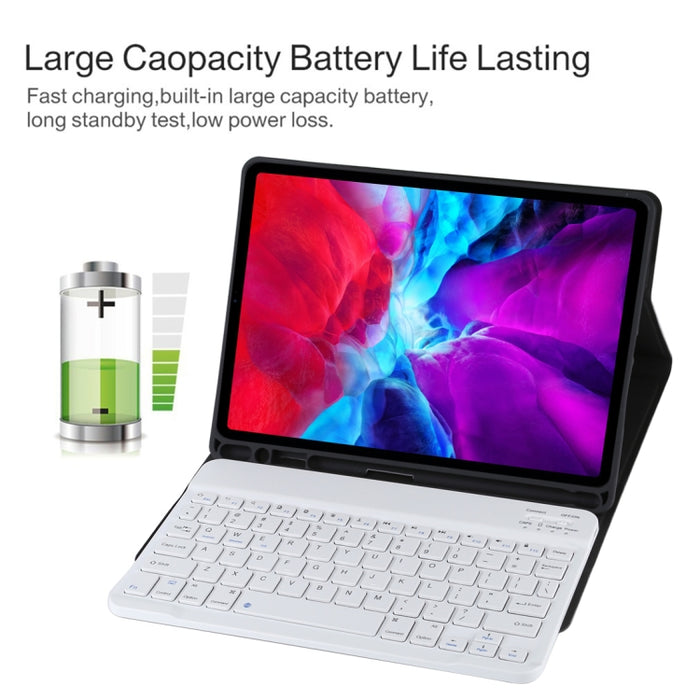 TG11B Teclado blanco Bluetooth desmontable + Funda de cuero de microfibra para tableta para iPad Pro de 11 pulgadas (2020), con ranura para bolígrafo y soporte