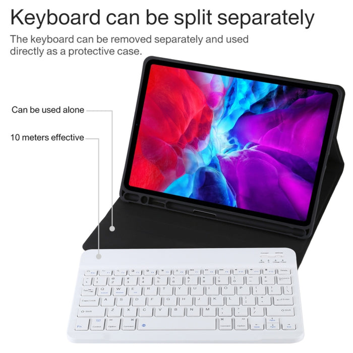 TG11B Teclado blanco Bluetooth desmontable + Funda de cuero de microfibra para tableta para iPad Pro de 11 pulgadas (2020), con ranura para bolígrafo y soporte
