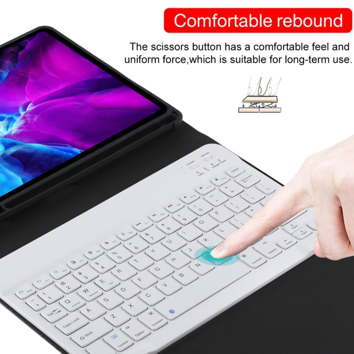 TG11B Teclado blanco Bluetooth desmontable + Funda de cuero de microfibra para tableta para iPad Pro de 11 pulgadas (2020), con ranura para bolígrafo y soporte