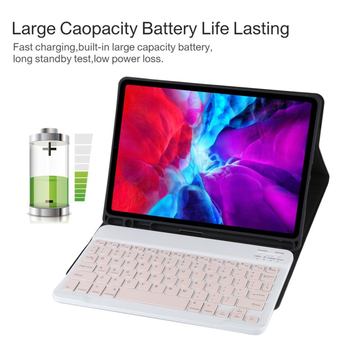 TG11B Teclado rosa Bluetooth desmontable + Funda de cuero de microfibra para tableta para iPad Pro de 11 pulgadas (2020), con ranura para bolígrafo y soporte