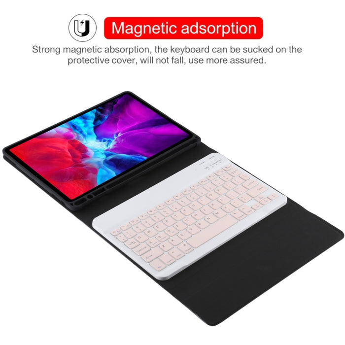 TG11B Teclado rosa Bluetooth desmontable + Funda de cuero de microfibra para tableta para iPad Pro de 11 pulgadas (2020), con ranura para bolígrafo y soporte