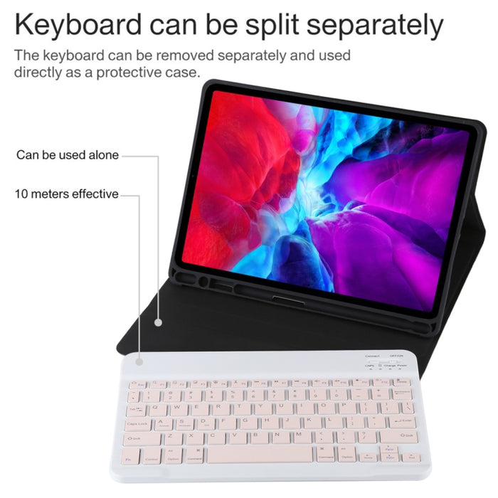 TG11B Teclado rosa Bluetooth desmontable + Funda de cuero de microfibra para tableta para iPad Pro de 11 pulgadas (2020), con ranura para bolígrafo y soporte