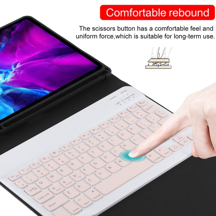 TG11B Teclado rosa Bluetooth desmontable + Funda de cuero de microfibra para tableta para iPad Pro de 11 pulgadas (2020), con ranura para bolígrafo y soporte