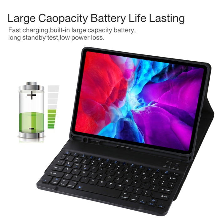TG11B Teclado negro Bluetooth desmontable + Funda de cuero de microfibra para tableta para iPad Pro de 11 pulgadas (2020), con ranura para bolígrafo y soporte