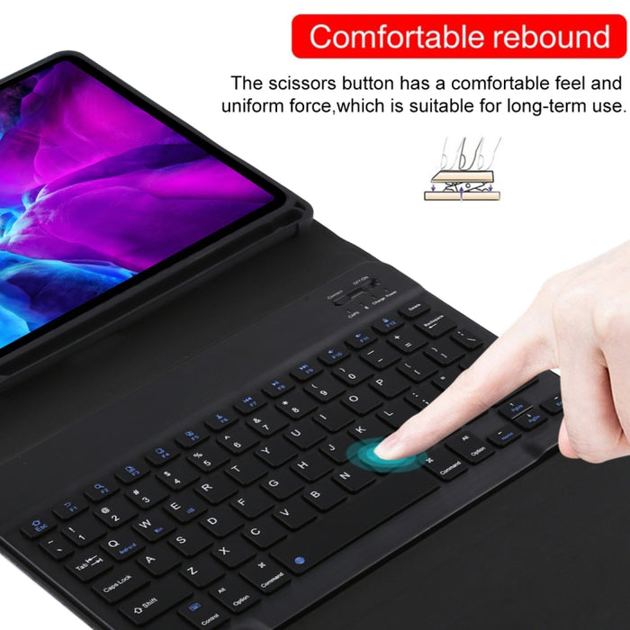 TG11B Teclado negro Bluetooth desmontable + Funda de cuero de microfibra para tableta para iPad Pro de 11 pulgadas (2020), con ranura para bolígrafo y soporte