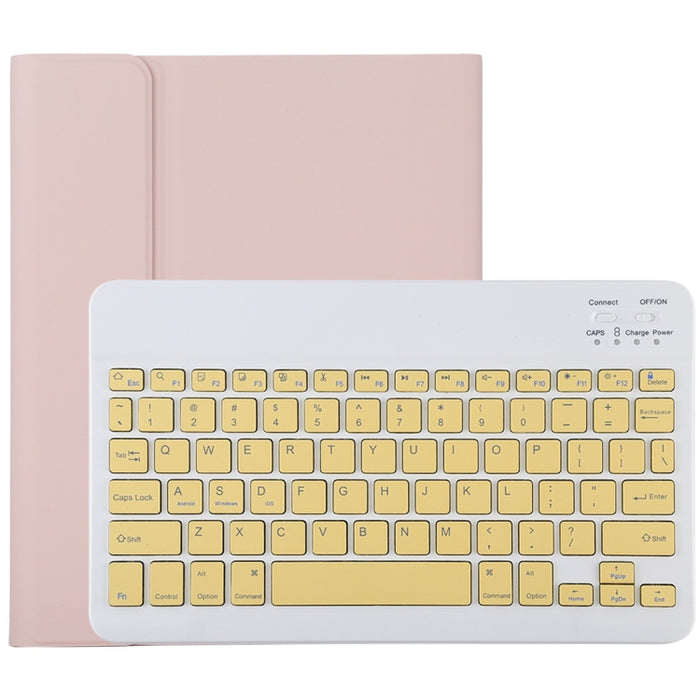 TG11B Teclado amarillo Bluetooth desmontable + Funda de cuero de microfibra para tableta para iPad Pro de 11 pulgadas (2020), con ranura para bolígrafo y soporte