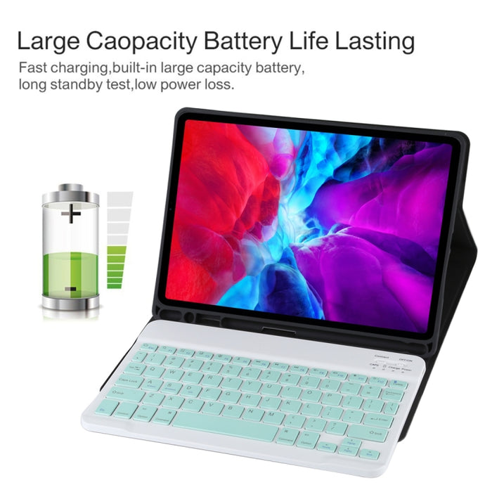 TG11B Teclado verde Bluetooth desmontable + Funda de cuero de microfibra para tableta para iPad Pro de 11 pulgadas (2020), con ranura para bolígrafo y soporte