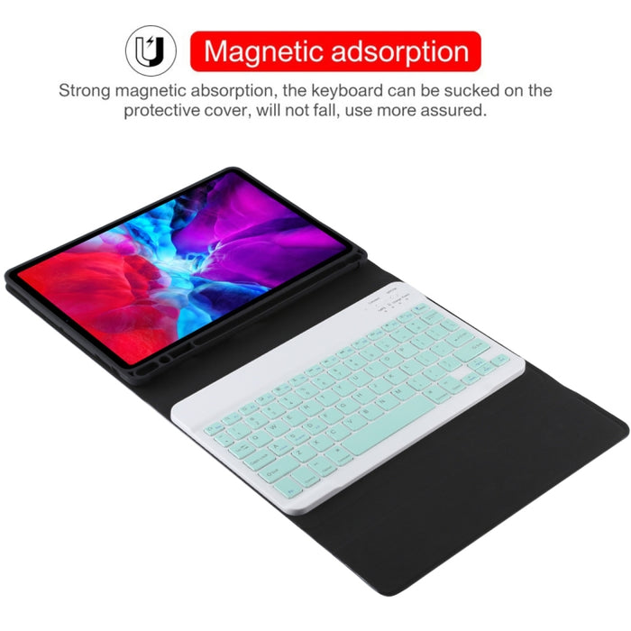 TG11B Teclado verde Bluetooth desmontable + Funda de cuero de microfibra para tableta para iPad Pro de 11 pulgadas (2020), con ranura para bolígrafo y soporte