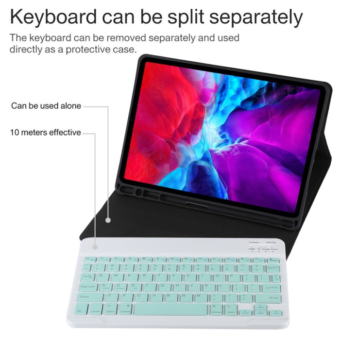 TG11B Teclado verde Bluetooth desmontable + Funda de cuero de microfibra para tableta para iPad Pro de 11 pulgadas (2020), con ranura para bolígrafo y soporte