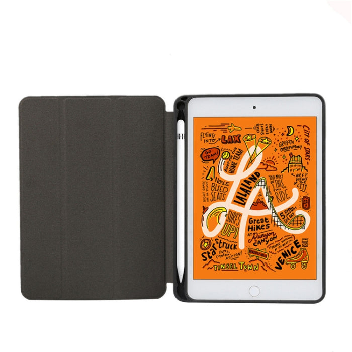 Funda de cuero con tapa horizontal con patrón de textura de mármol para iPad Mini 2019, con soporte plegable triple y ranura para bolígrafo y función de suspensión/activación