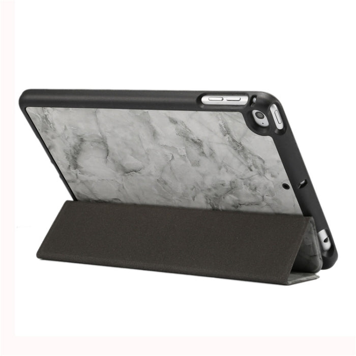 Funda de cuero con tapa horizontal con patrón de textura de mármol para iPad Mini 2019, con soporte plegable triple y ranura para bolígrafo y función de suspensión/activación