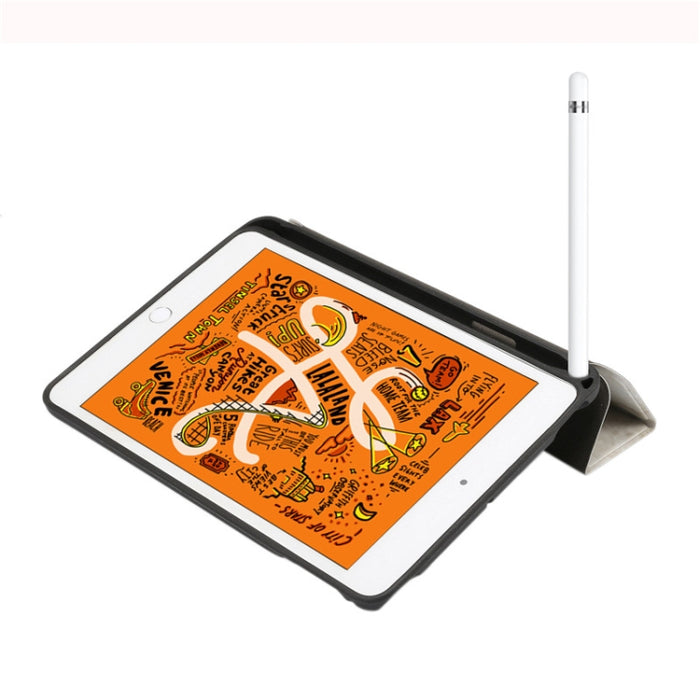 Funda de cuero con tapa horizontal con patrón de textura de mármol para iPad Mini 2019, con soporte plegable triple y ranura para bolígrafo y función de suspensión/activación