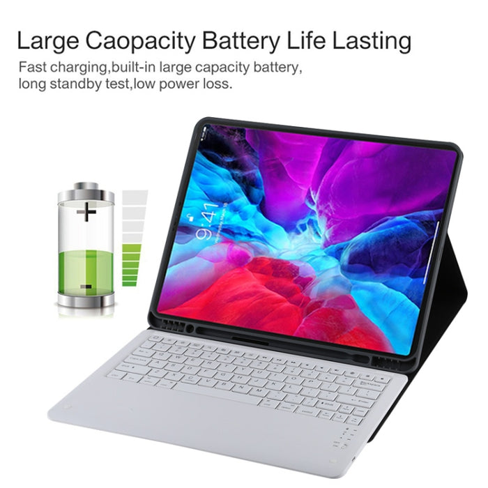 T129 Funda para tableta de cuero de microfibra con teclado blanco Bluetooth desmontable para iPad Pro de 12,9 pulgadas (2020), con soporte