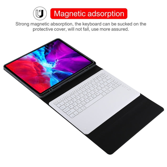 T129 Funda para tableta de cuero de microfibra con teclado blanco Bluetooth desmontable para iPad Pro de 12,9 pulgadas (2020), con soporte
