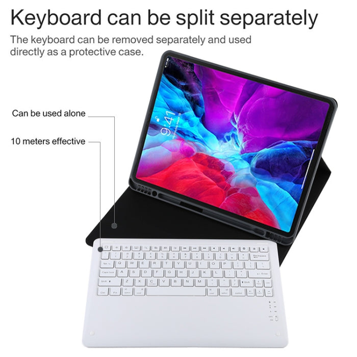 T129 Funda para tableta de cuero de microfibra con teclado blanco Bluetooth desmontable para iPad Pro de 12,9 pulgadas (2020), con soporte