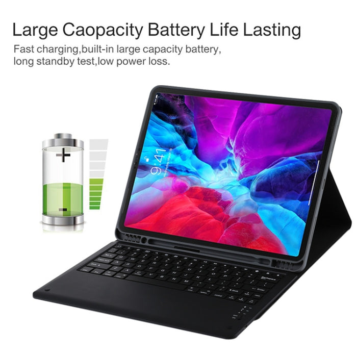 T129 Funda para tableta de cuero de microfibra con teclado negro Bluetooth desmontable para iPad Pro de 12,9 pulgadas (2020), con soporte