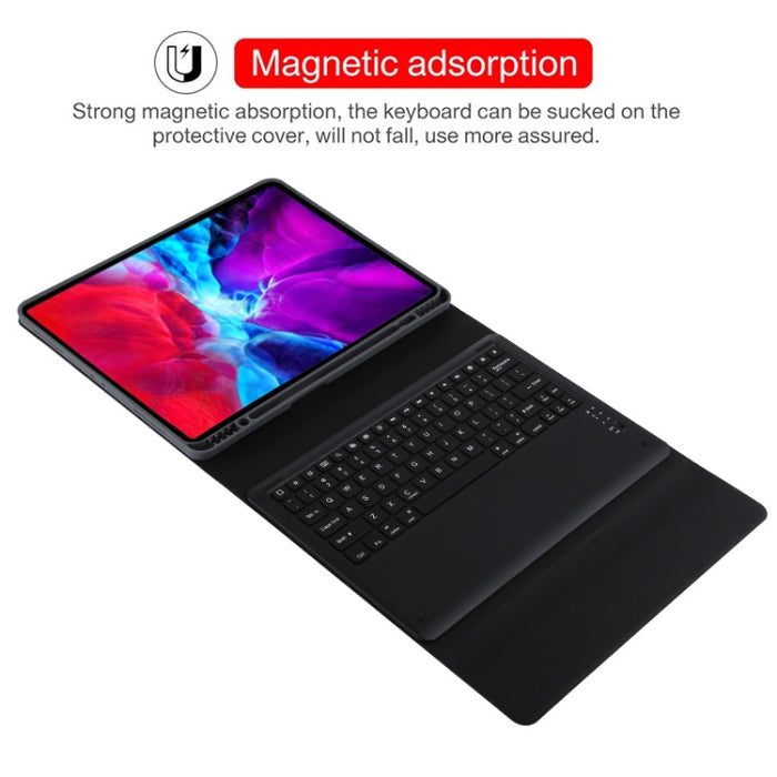T129 Funda para tableta de cuero de microfibra con teclado negro Bluetooth desmontable para iPad Pro de 12,9 pulgadas (2020), con soporte