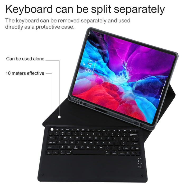 T129 Funda para tableta de cuero de microfibra con teclado negro Bluetooth desmontable para iPad Pro de 12,9 pulgadas (2020), con soporte