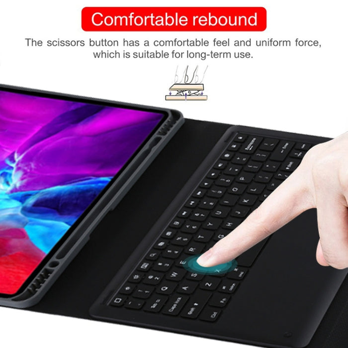 T129 Funda para tableta de cuero de microfibra con teclado negro Bluetooth desmontable para iPad Pro de 12,9 pulgadas (2020), con soporte