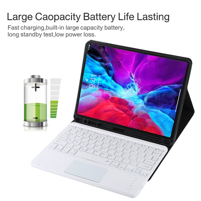 TG11BC Funda para tableta de cuero de microfibra con teclado blanco Bluetooth desmontable para iPad Pro de 11 pulgadas (2020), con panel táctil, ranura para bolígrafo y soporte