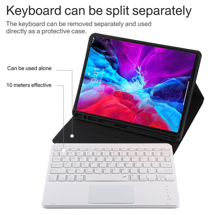 TG11BC Funda para tableta de cuero de microfibra con teclado blanco Bluetooth desmontable para iPad Pro de 11 pulgadas (2020), con panel táctil, ranura para bolígrafo y soporte