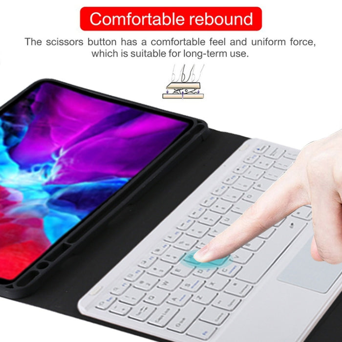 TG11BC Funda para tableta de cuero de microfibra con teclado blanco Bluetooth desmontable para iPad Pro de 11 pulgadas (2020), con panel táctil, ranura para bolígrafo y soporte