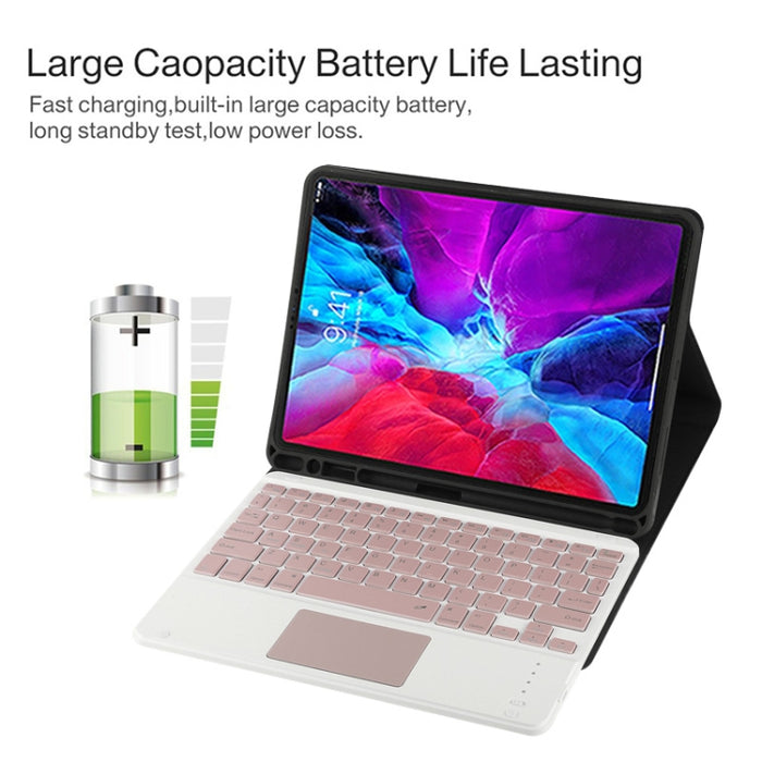 TG11BC Funda para tableta de cuero de microfibra con teclado rosa Bluetooth desmontable para iPad Pro de 11 pulgadas (2020), con panel táctil, ranura para bolígrafo y soporte