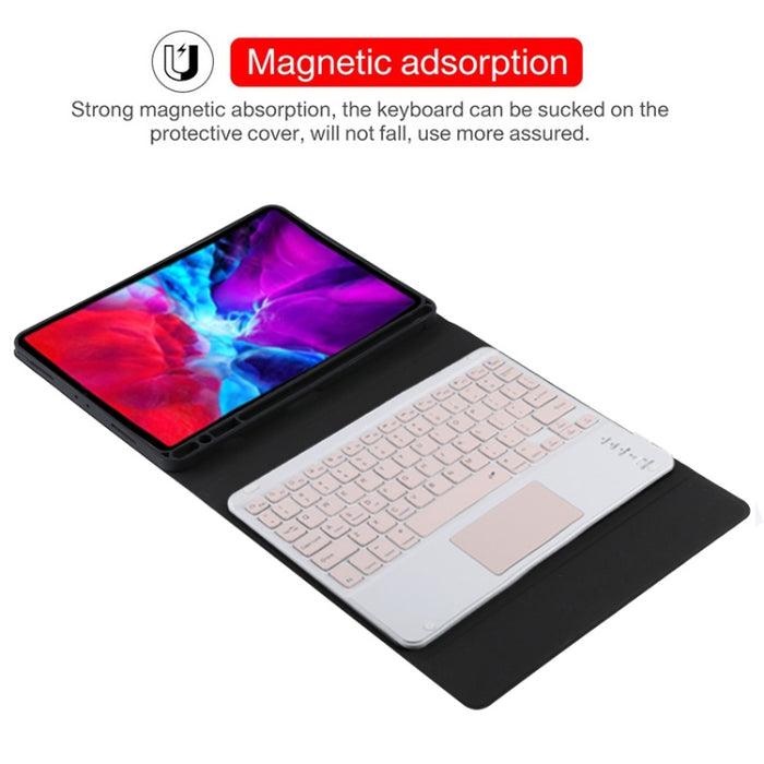 TG11BC Funda para tableta de cuero de microfibra con teclado rosa Bluetooth desmontable para iPad Pro de 11 pulgadas (2020), con panel táctil, ranura para bolígrafo y soporte