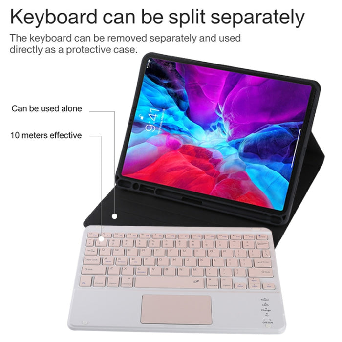 TG11BC Funda para tableta de cuero de microfibra con teclado rosa Bluetooth desmontable para iPad Pro de 11 pulgadas (2020), con panel táctil, ranura para bolígrafo y soporte