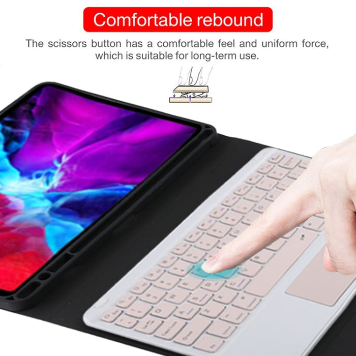 TG11BC Funda para tableta de cuero de microfibra con teclado rosa Bluetooth desmontable para iPad Pro de 11 pulgadas (2020), con panel táctil, ranura para bolígrafo y soporte