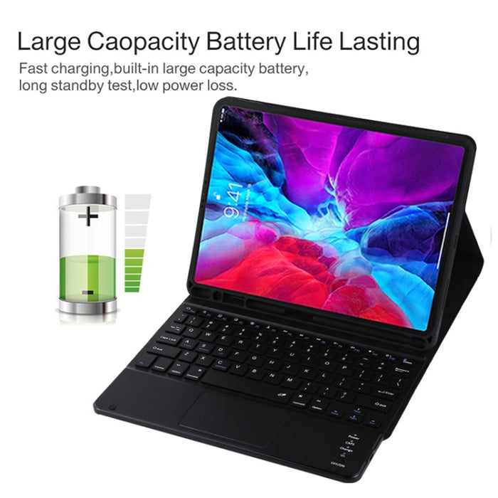 TG11BC Funda para tableta de cuero de microfibra con teclado negro Bluetooth desmontable para iPad Pro de 11 pulgadas (2020), con panel táctil, ranura para lápiz y soporte