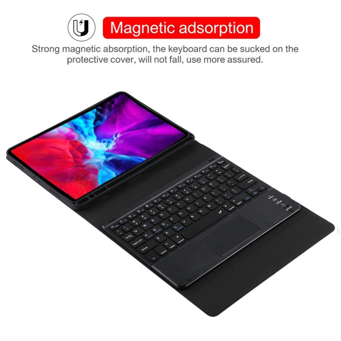 TG11BC Funda para tableta de cuero de microfibra con teclado negro Bluetooth desmontable para iPad Pro de 11 pulgadas (2020), con panel táctil, ranura para lápiz y soporte