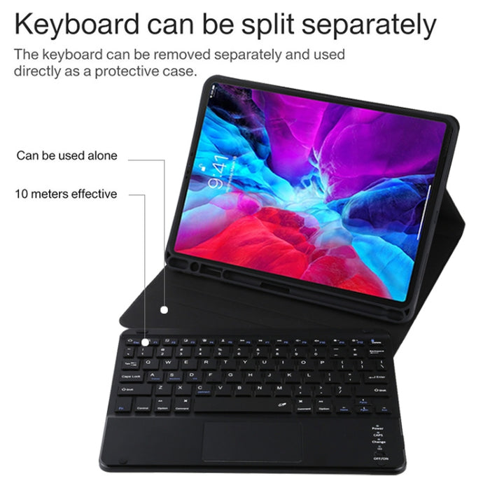 TG11BC Funda para tableta de cuero de microfibra con teclado negro Bluetooth desmontable para iPad Pro de 11 pulgadas (2020), con panel táctil, ranura para lápiz y soporte