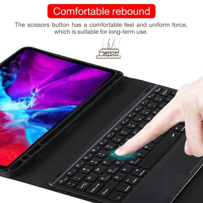 TG11BC Funda para tableta de cuero de microfibra con teclado negro Bluetooth desmontable para iPad Pro de 11 pulgadas (2020), con panel táctil, ranura para lápiz y soporte