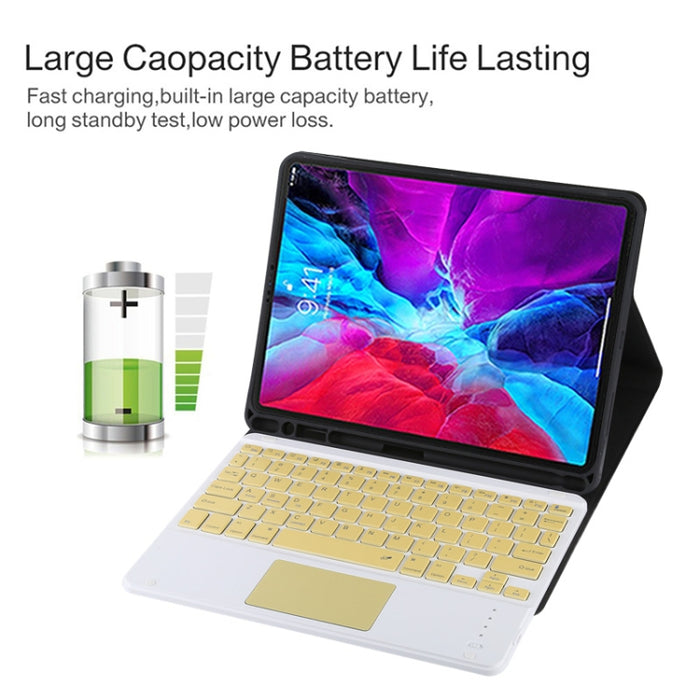TG11BC Funda para tableta de cuero de microfibra con teclado amarillo Bluetooth desmontable para iPad Pro de 11 pulgadas (2020), con panel táctil, ranura para bolígrafo y soporte