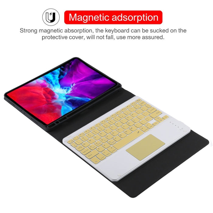 TG11BC Funda para tableta de cuero de microfibra con teclado amarillo Bluetooth desmontable para iPad Pro de 11 pulgadas (2020), con panel táctil, ranura para bolígrafo y soporte