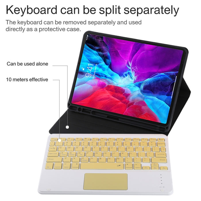TG11BC Funda para tableta de cuero de microfibra con teclado amarillo Bluetooth desmontable para iPad Pro de 11 pulgadas (2020), con panel táctil, ranura para bolígrafo y soporte