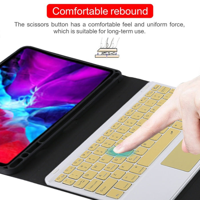 TG11BC Funda para tableta de cuero de microfibra con teclado amarillo Bluetooth desmontable para iPad Pro de 11 pulgadas (2020), con panel táctil, ranura para bolígrafo y soporte