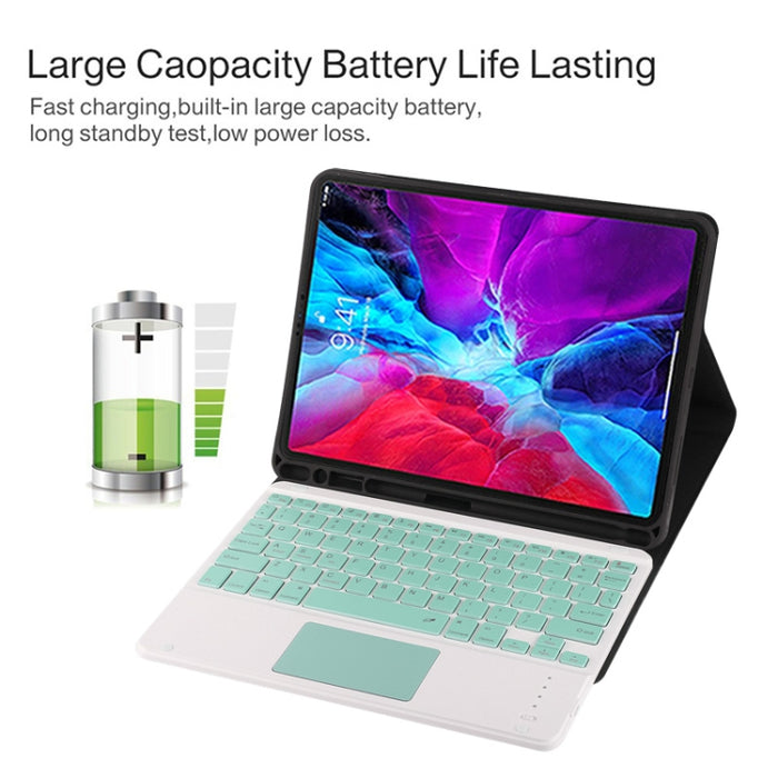 TG11BC Funda para tableta de cuero de microfibra con teclado verde Bluetooth desmontable para iPad Pro de 11 pulgadas (2020), con panel táctil, ranura para bolígrafo y soporte