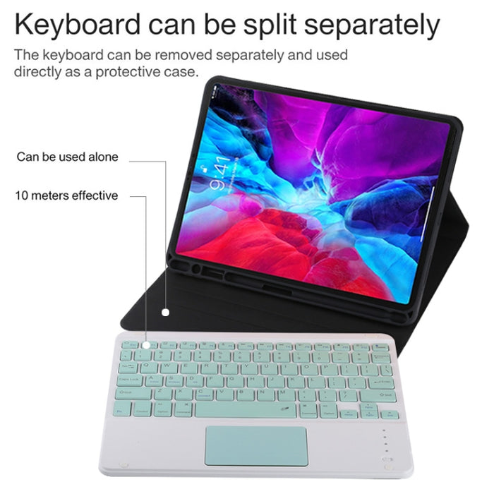 TG11BC Funda para tableta de cuero de microfibra con teclado verde Bluetooth desmontable para iPad Pro de 11 pulgadas (2020), con panel táctil, ranura para bolígrafo y soporte