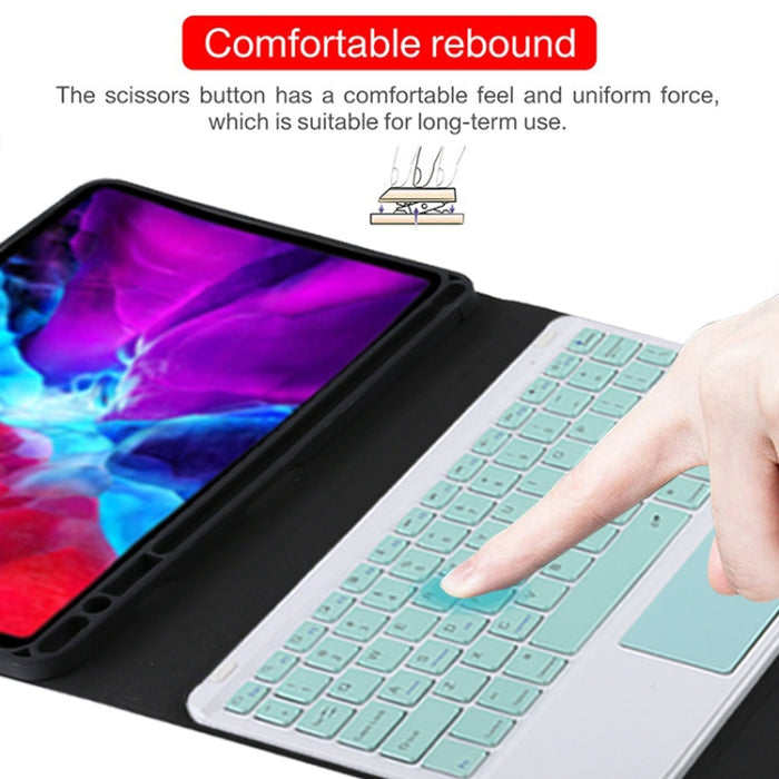 TG11BC Funda para tableta de cuero de microfibra con teclado verde Bluetooth desmontable para iPad Pro de 11 pulgadas (2020), con panel táctil, ranura para bolígrafo y soporte