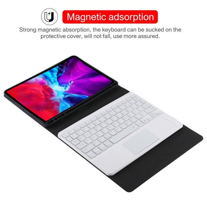 TG11BCS Funda para tableta de cuero de microfibra con teclado blanco Bluetooth desmontable para iPad Pro de 11 pulgadas (2020), con retroiluminación, panel táctil, ranura para bolígrafo y soporte