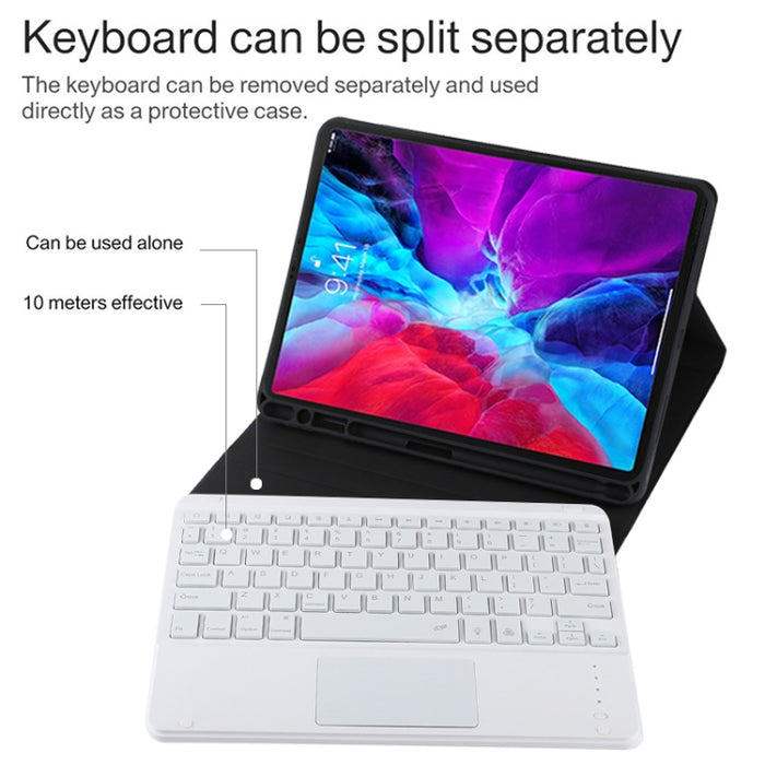 TG11BCS Funda para tableta de cuero de microfibra con teclado blanco Bluetooth desmontable para iPad Pro de 11 pulgadas (2020), con retroiluminación, panel táctil, ranura para bolígrafo y soporte
